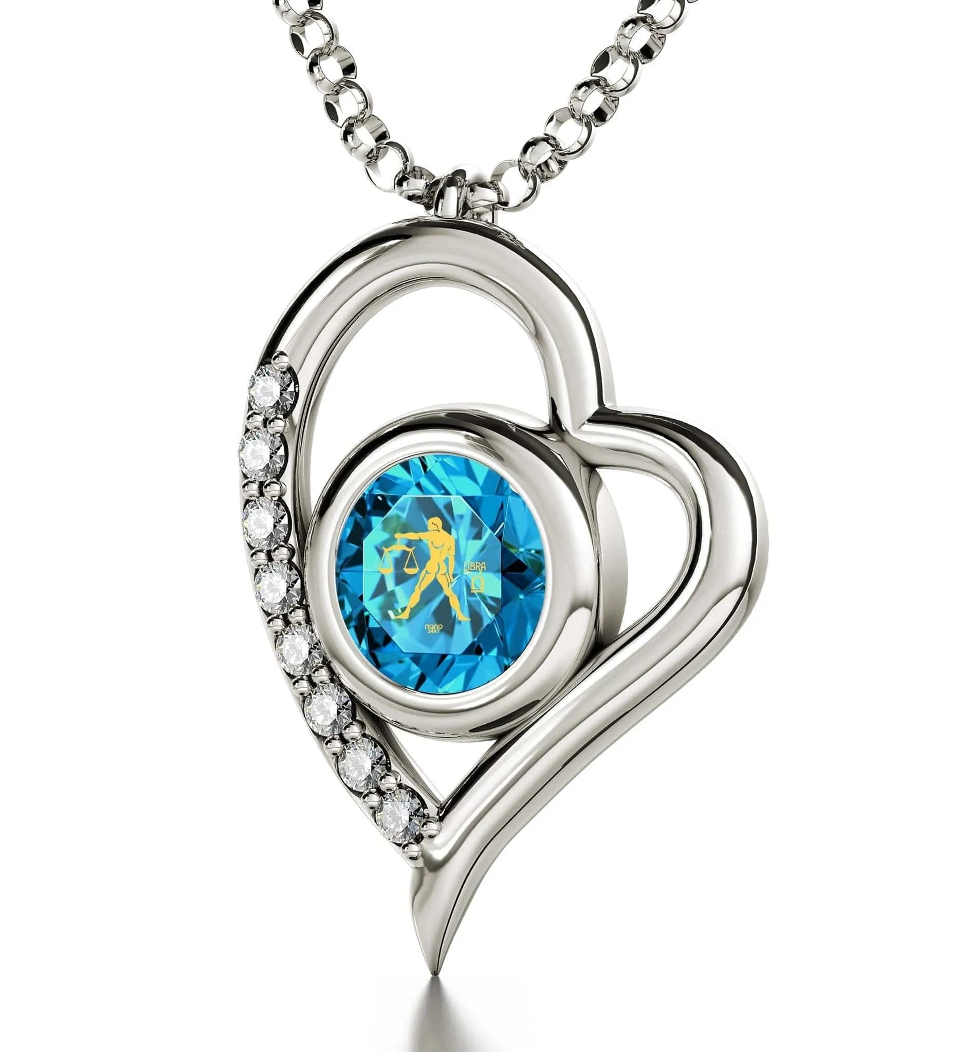 Libra Sign, 14k White Gold Diamonds Necklace, Swarovski