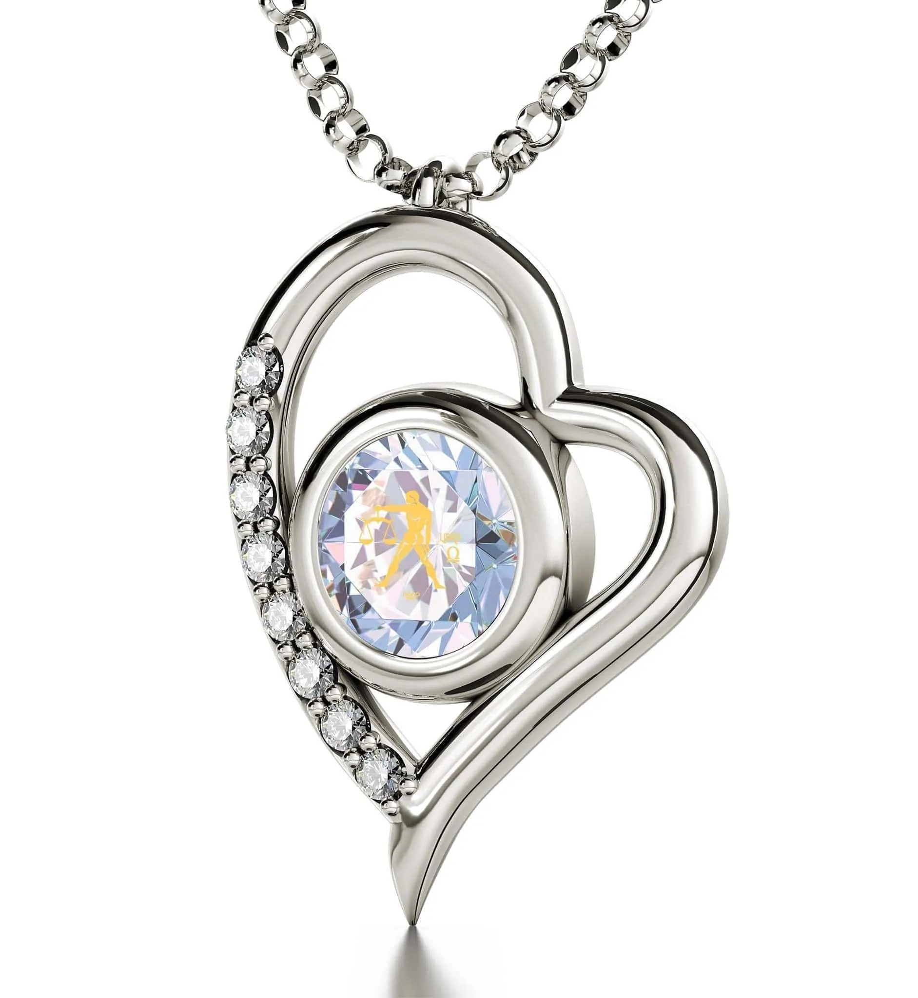 Libra Sign, 14k White Gold Diamonds Necklace, Swarovski