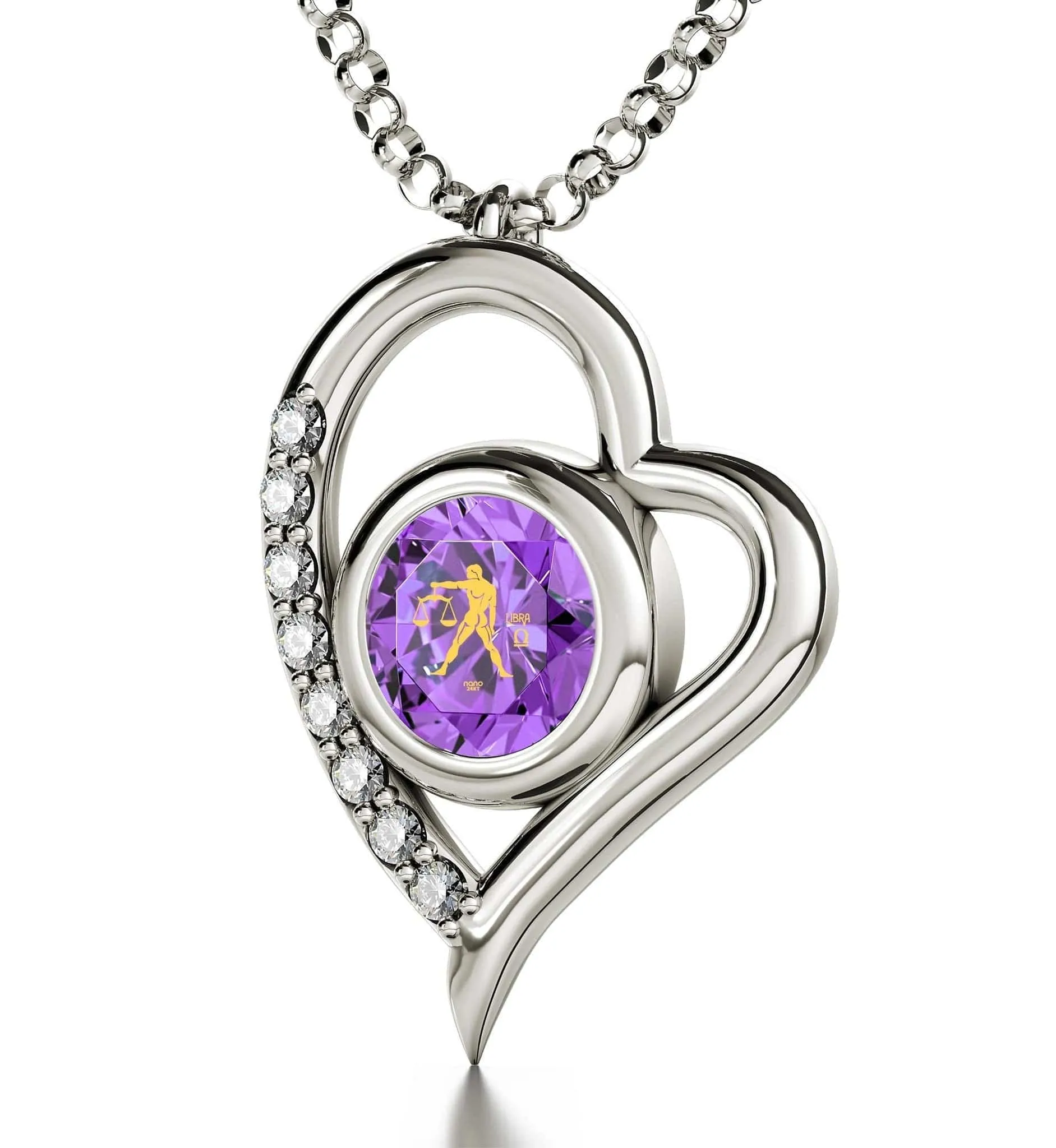 Libra Sign, 14k White Gold Diamonds Necklace, Swarovski