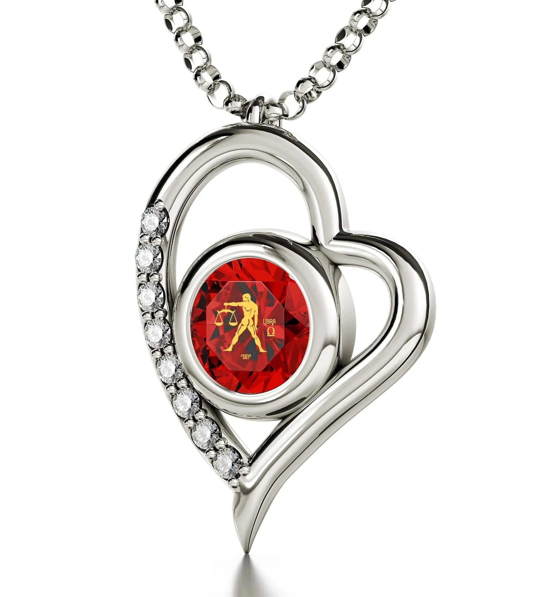 Libra Sign, 14k White Gold Diamonds Necklace, Swarovski