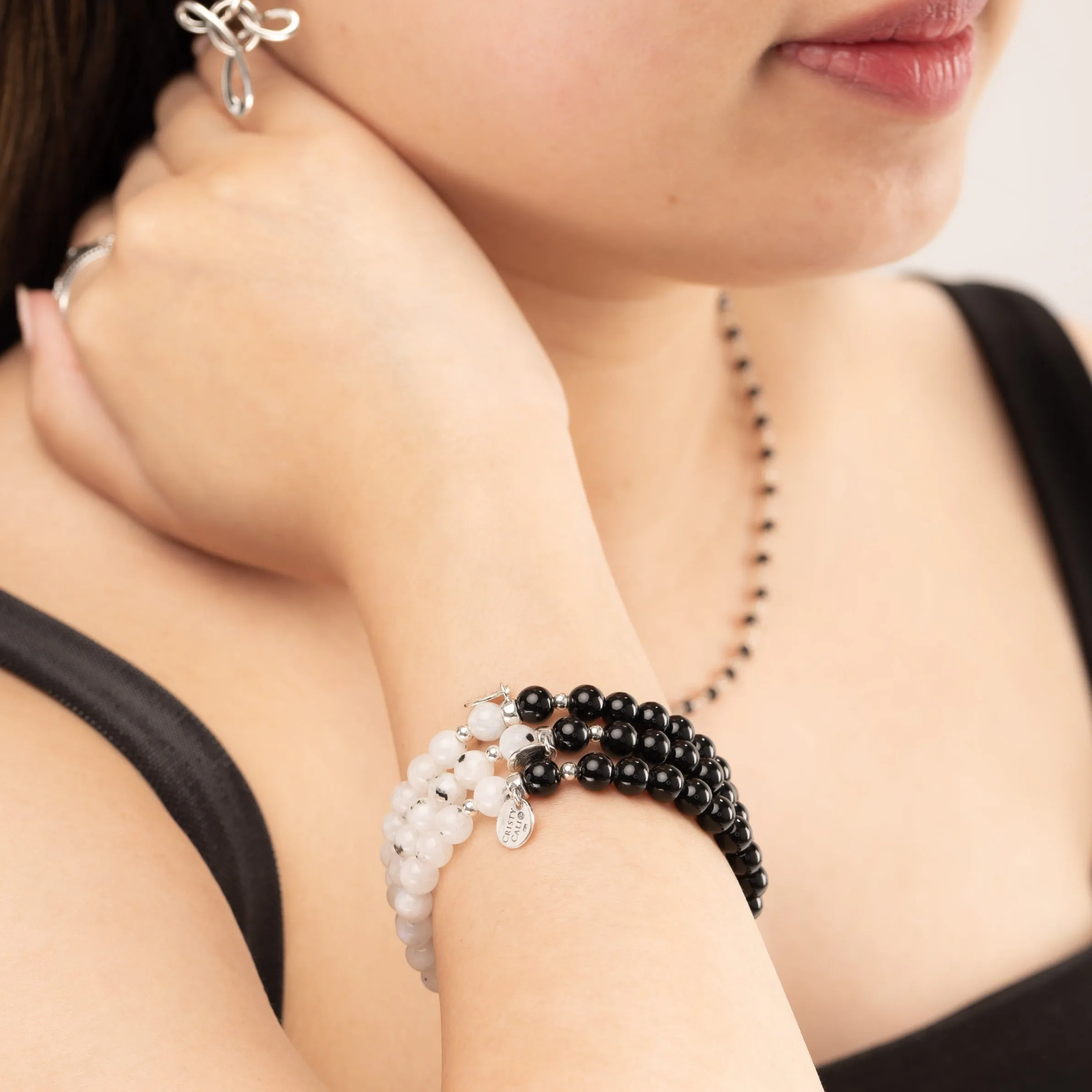 Lunar Eclipse Onyx Moonstone Signature Stretch Bracelet
