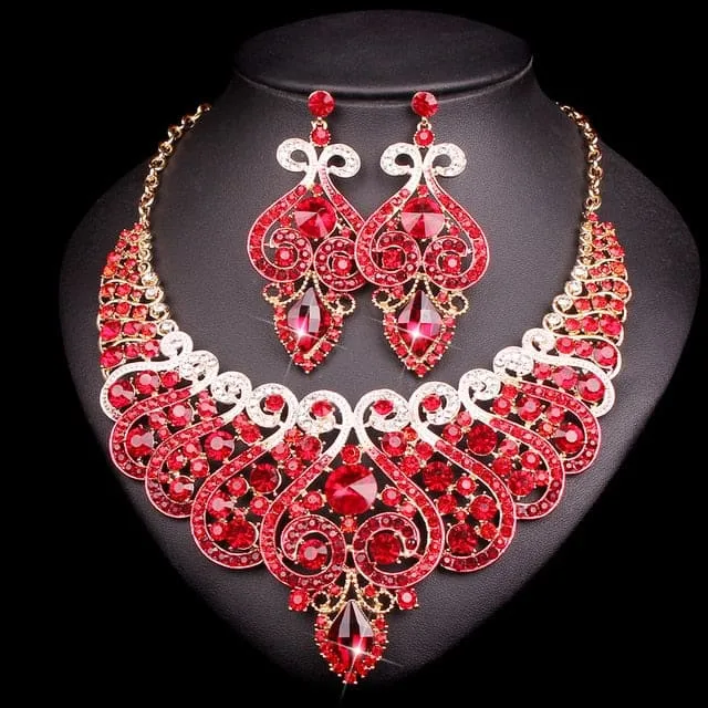 Luxury Rhinestone Crystal Statement Bridal Jewelry Set