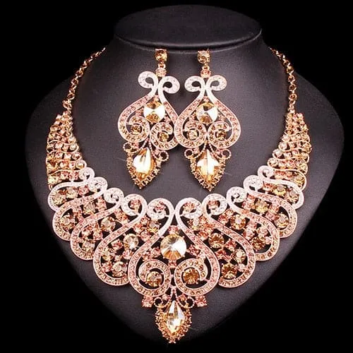 Luxury Rhinestone Crystal Statement Bridal Jewelry Set