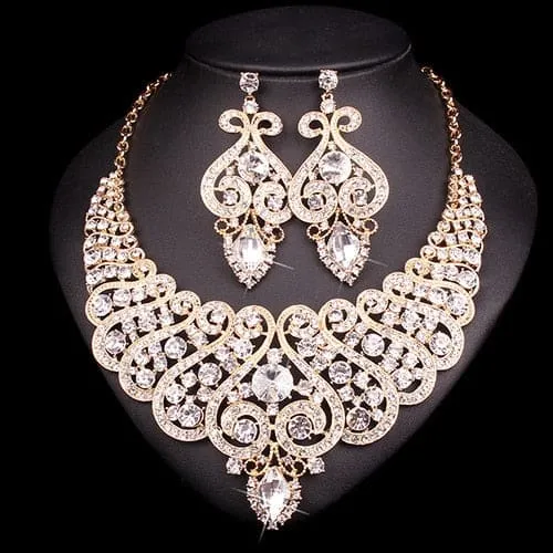 Luxury Rhinestone Crystal Statement Bridal Jewelry Set