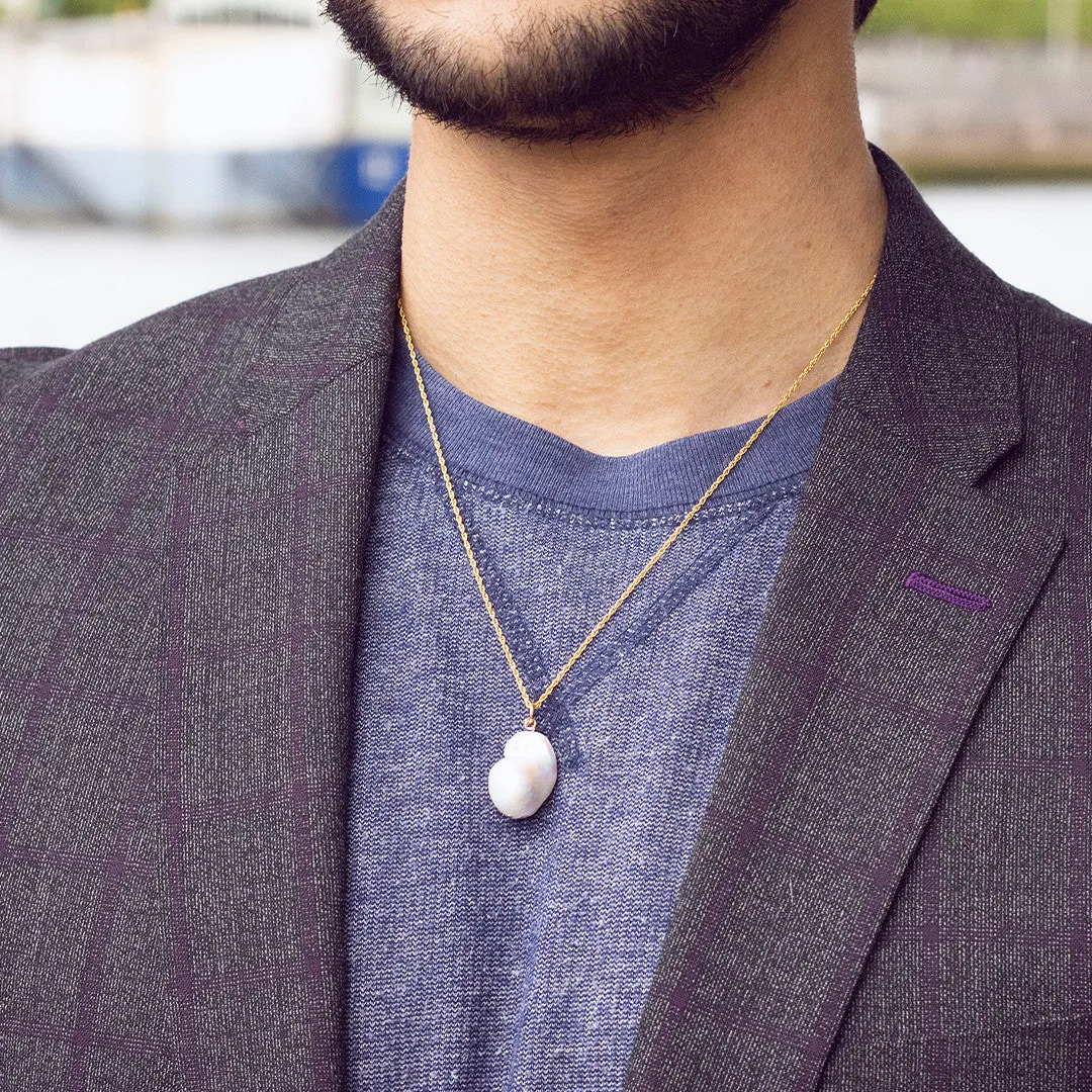 Men's Baroque Pearl Necklace | Ivory - Silver