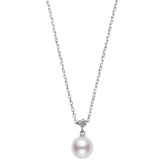 Mikimoto 18K White Gold Akoya Pearl and Diamond Pendant Necklace, 16-18 inch