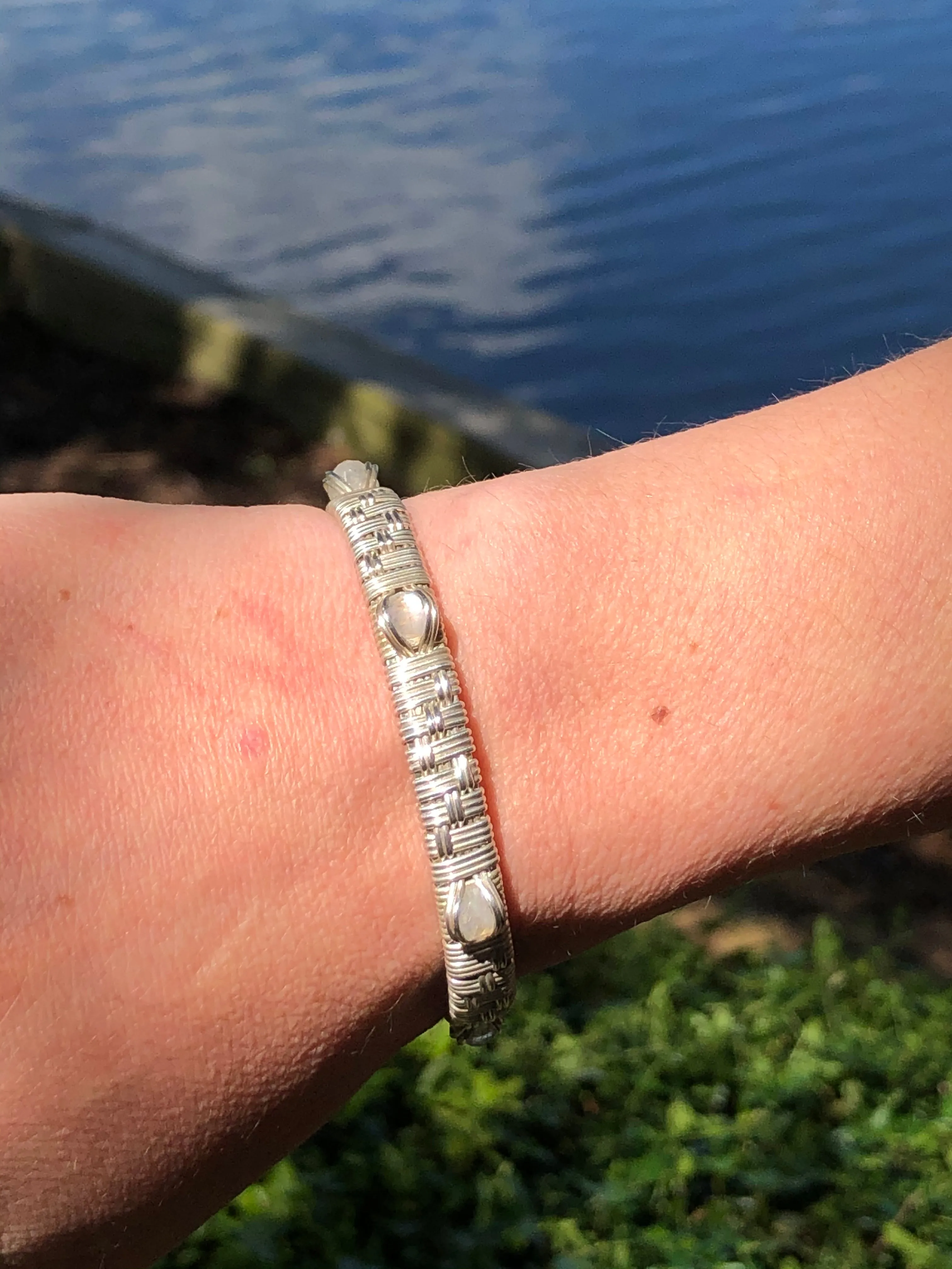 Moonstone Basket Weave Elite Bangle Bracelet