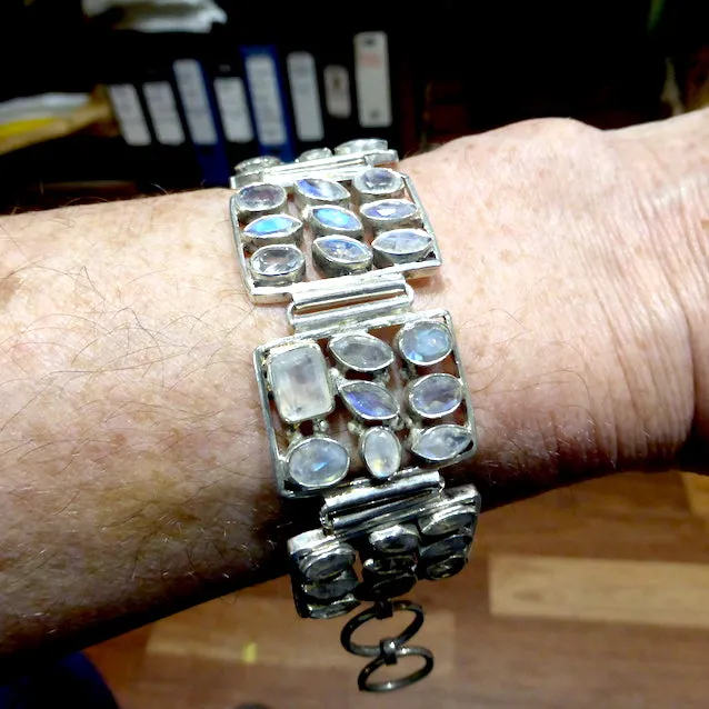 Moonstone Bracelet, 44 Faceted Stones, 925 Silver