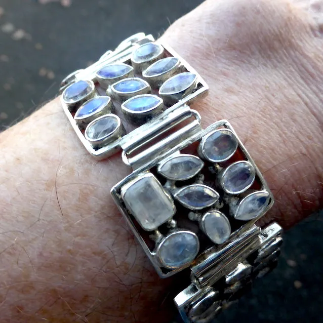 Moonstone Bracelet, 44 Faceted Stones, 925 Silver