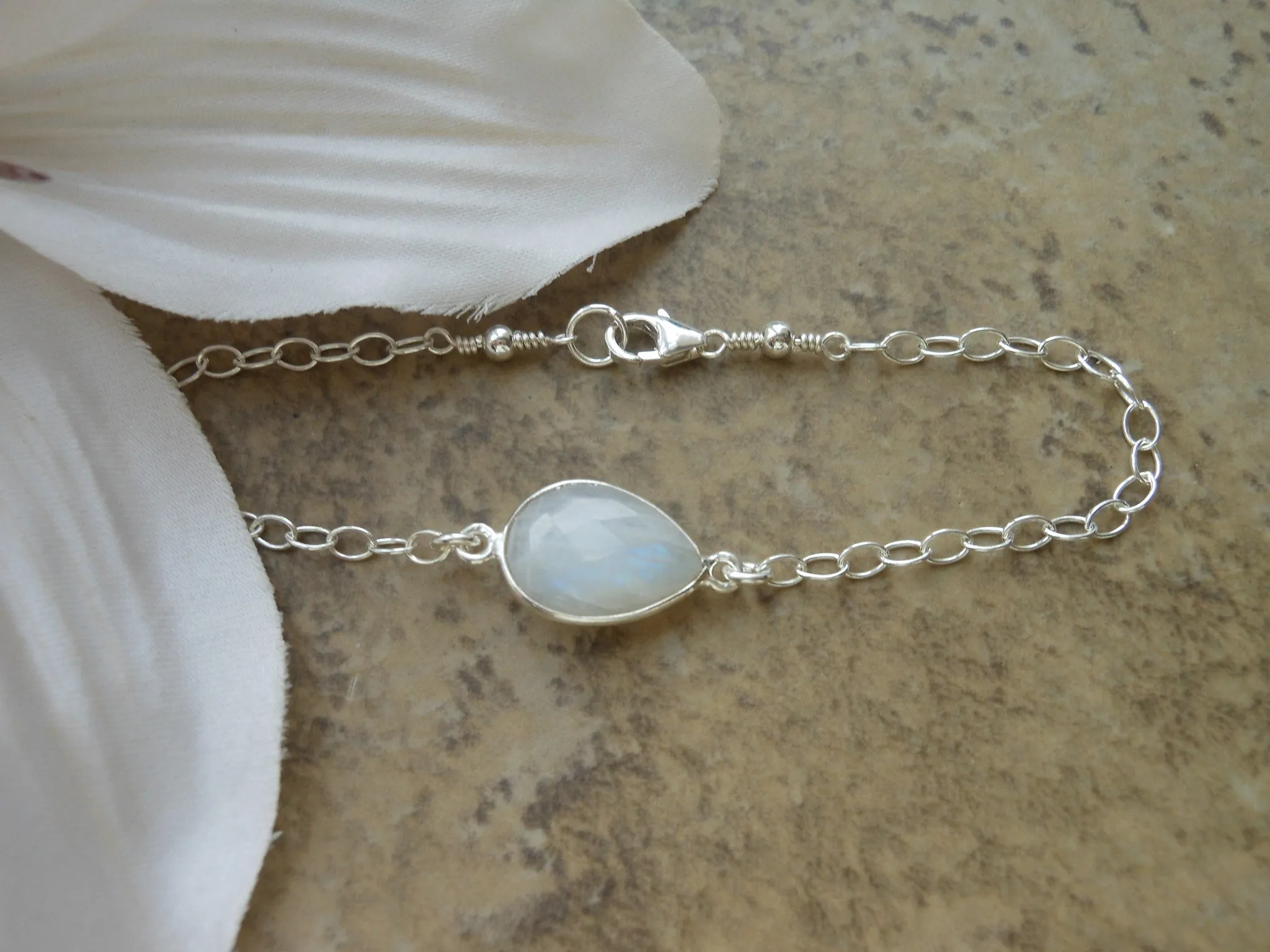 Moonstone Bracelet, Sterling Silver, Minimalist Jewelry