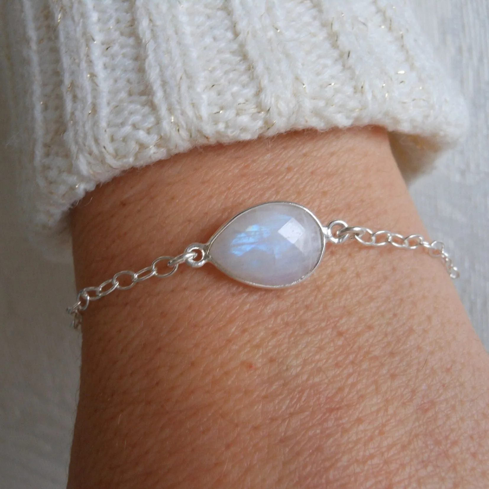Moonstone Bracelet, Sterling Silver, Minimalist Jewelry