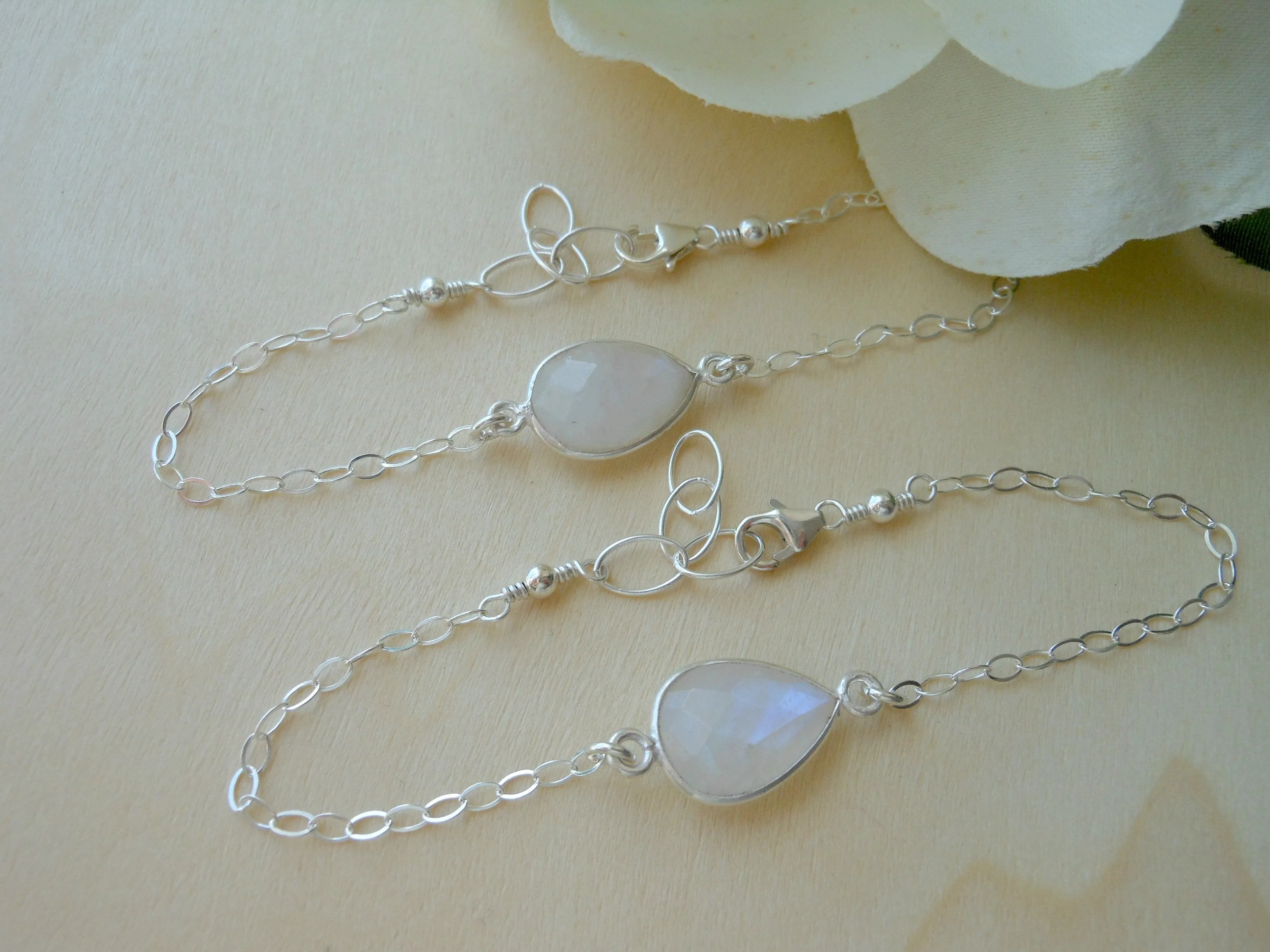 Moonstone Bracelet, Sterling Silver, Minimalist Jewelry