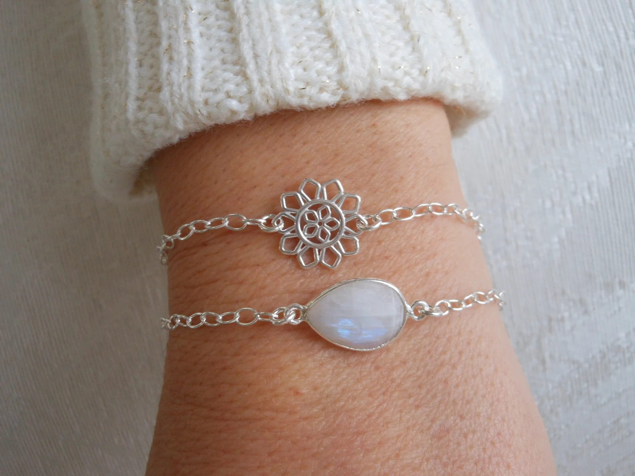 Moonstone Bracelet, Sterling Silver, Minimalist Jewelry
