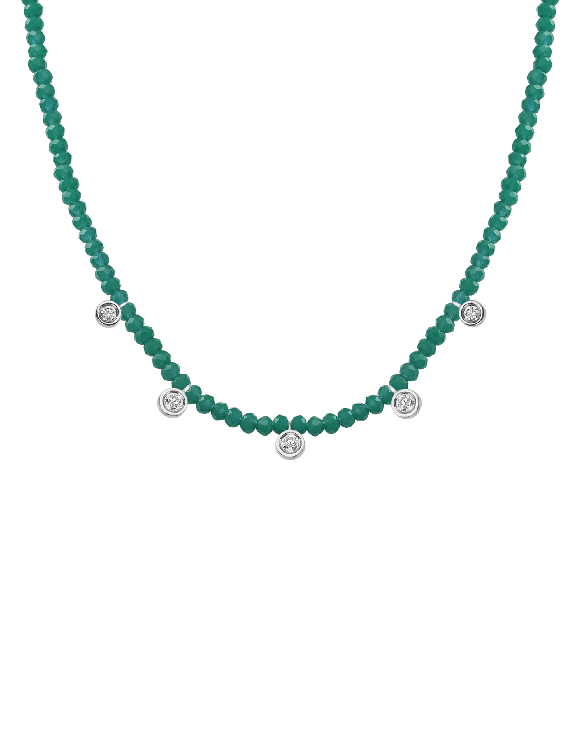 Moonstone Gemstone & Five diamonds Necklace - 14K Rose Gold