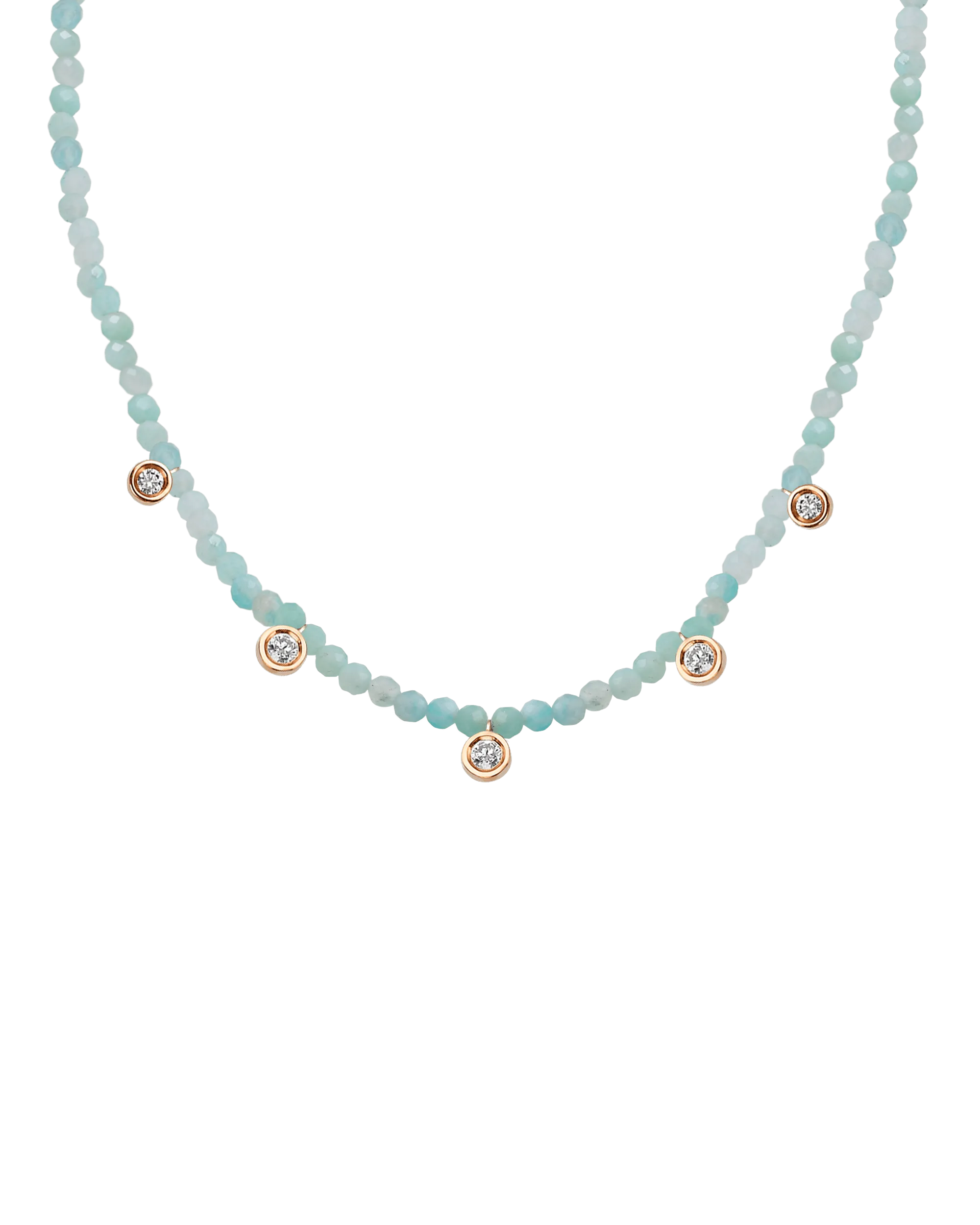 Moonstone Gemstone & Five diamonds Necklace - 14K Rose Gold