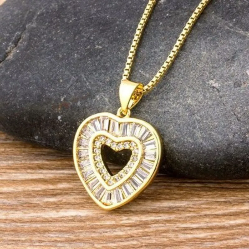 Multi-style Colorful Zircon Adorned Heart Pendant Necklaces