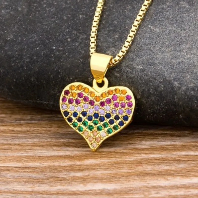 Multi-style Colorful Zircon Adorned Heart Pendant Necklaces