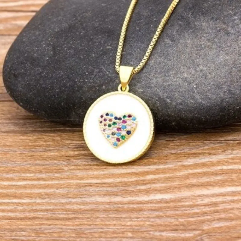 Multi-style Colorful Zircon Adorned Heart Pendant Necklaces