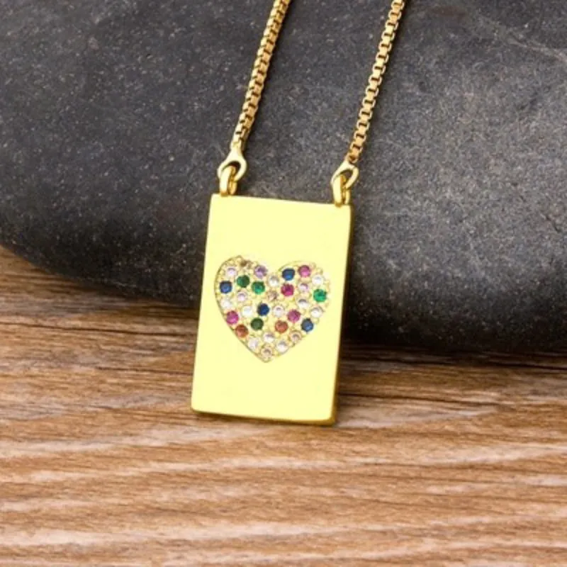 Multi-style Colorful Zircon Adorned Heart Pendant Necklaces