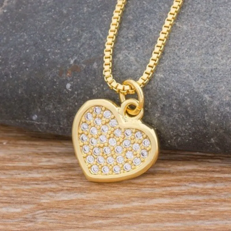 Multi-style Colorful Zircon Adorned Heart Pendant Necklaces
