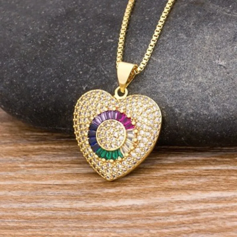 Multi-style Colorful Zircon Adorned Heart Pendant Necklaces