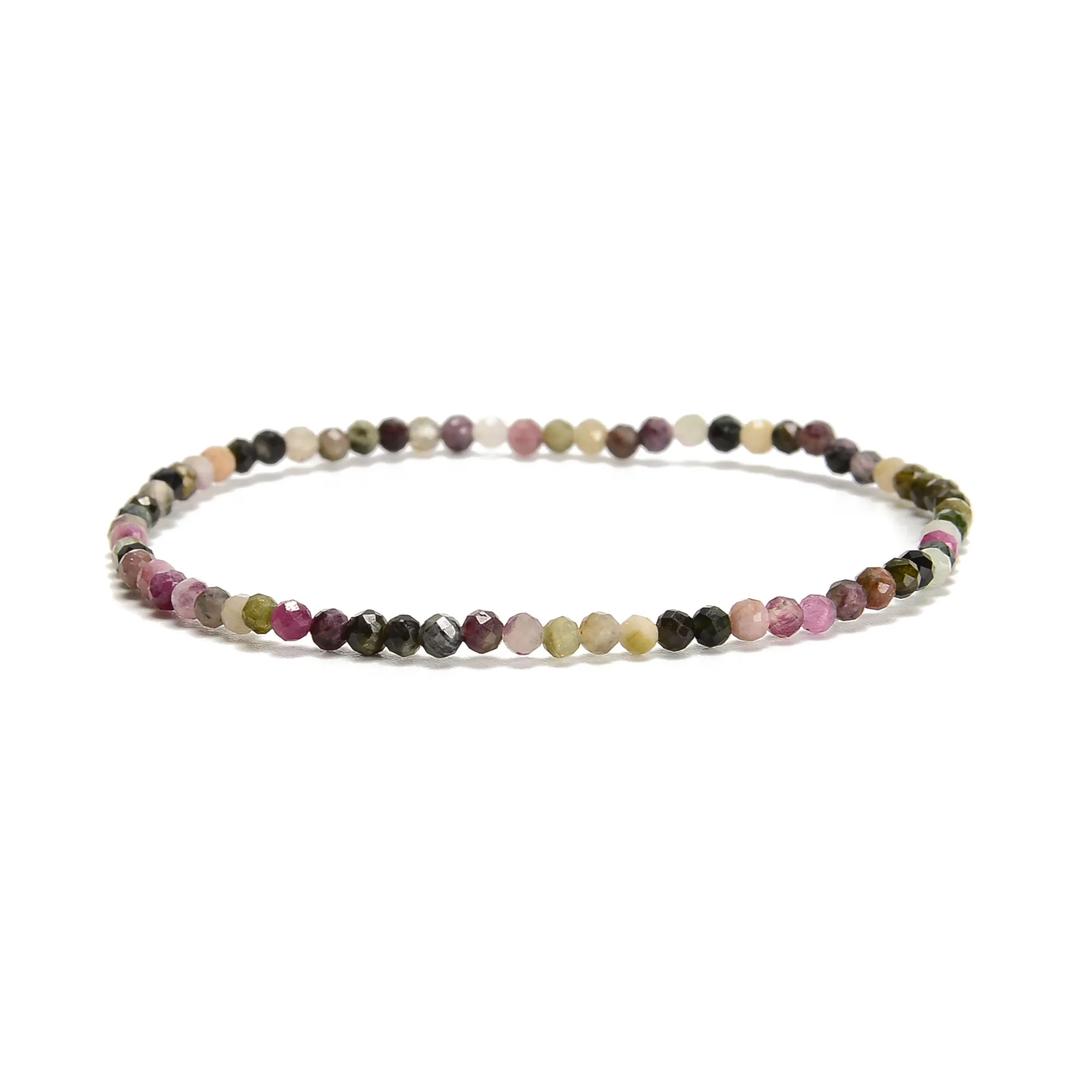 Natural Gemstone Faceted Round Beaded Elastic Bracelet 2mm 3mm 4mm 7.5'' Length