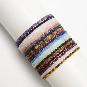 Natural Gemstone Faceted Round Beaded Elastic Bracelet 2mm 3mm 4mm 7.5'' Length