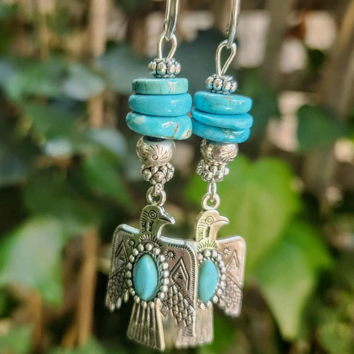 NAVAJO TURQUOISE THUNDERBIRD DANGLE EARRINGS