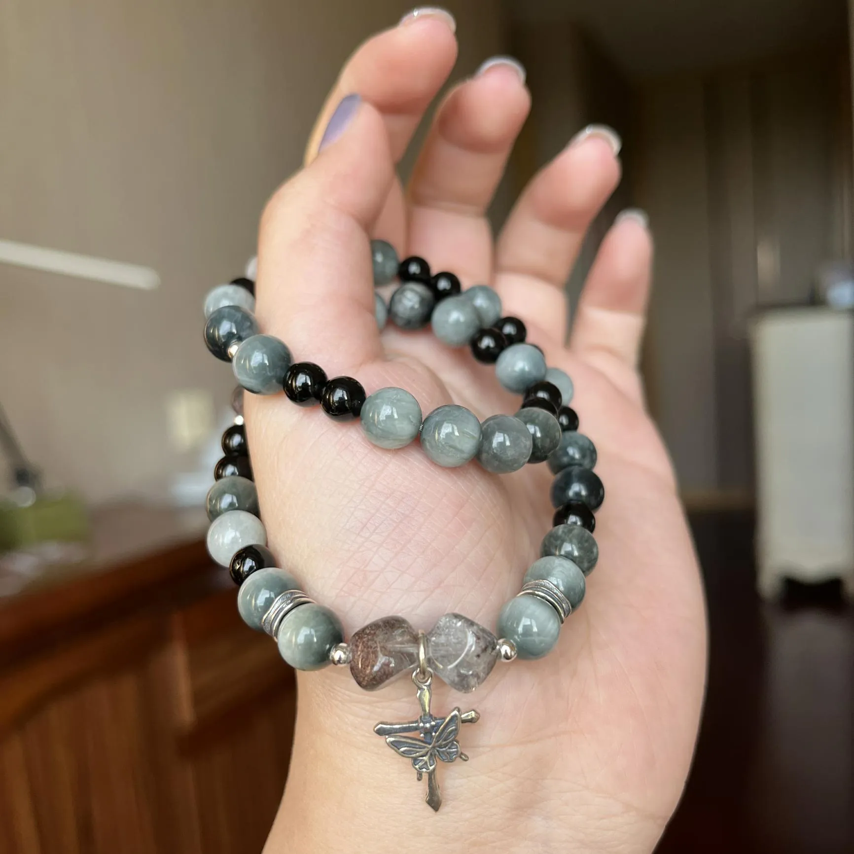 Obsidian Eagle Eye Stone Guardian Bracelet