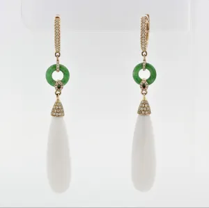 Onyx Jade Diamond Gold Drop Earrings