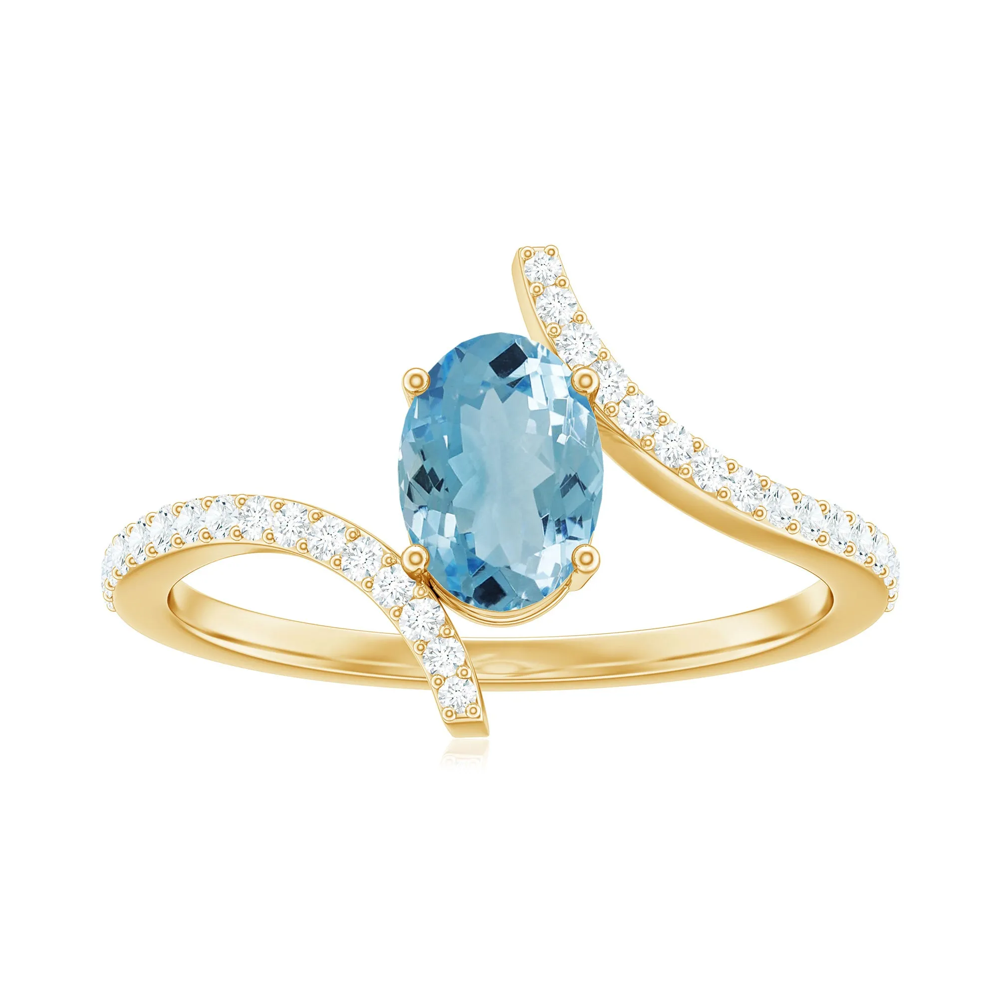 Oval Aquamarine Solitaire Bypass Ring with Diamond