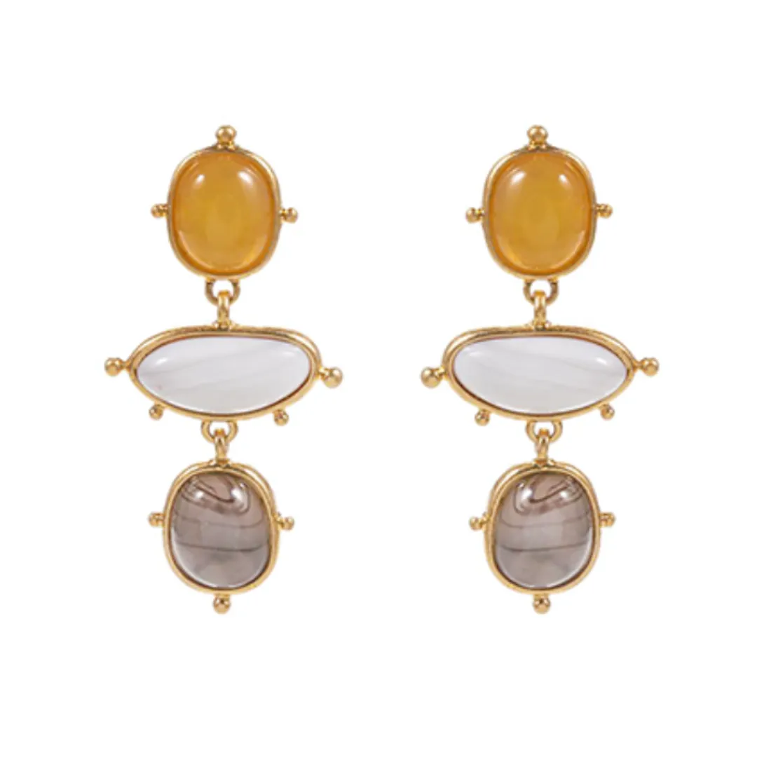 Oval Multi Stone Drop Earrings