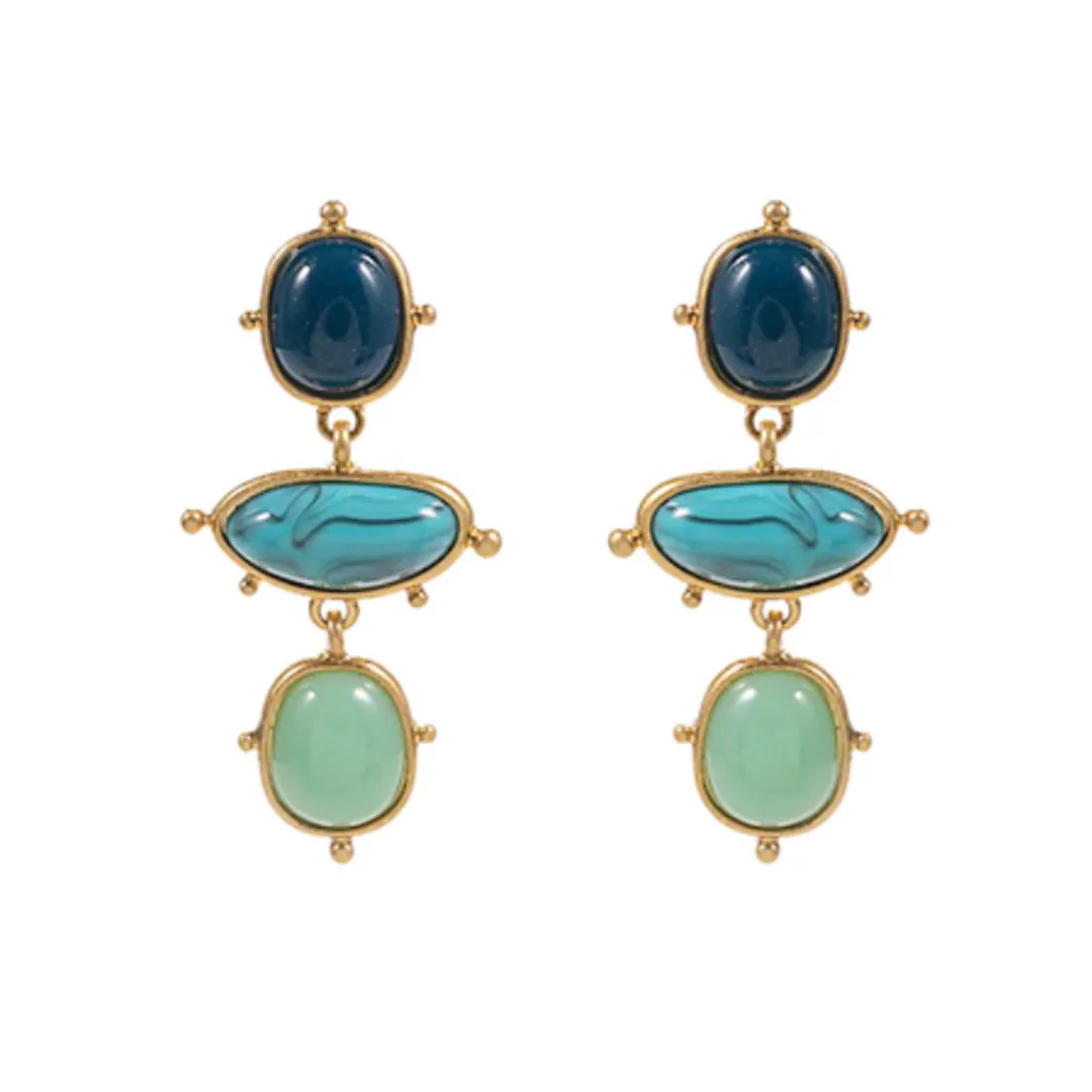Oval Multi Stone Drop Earrings