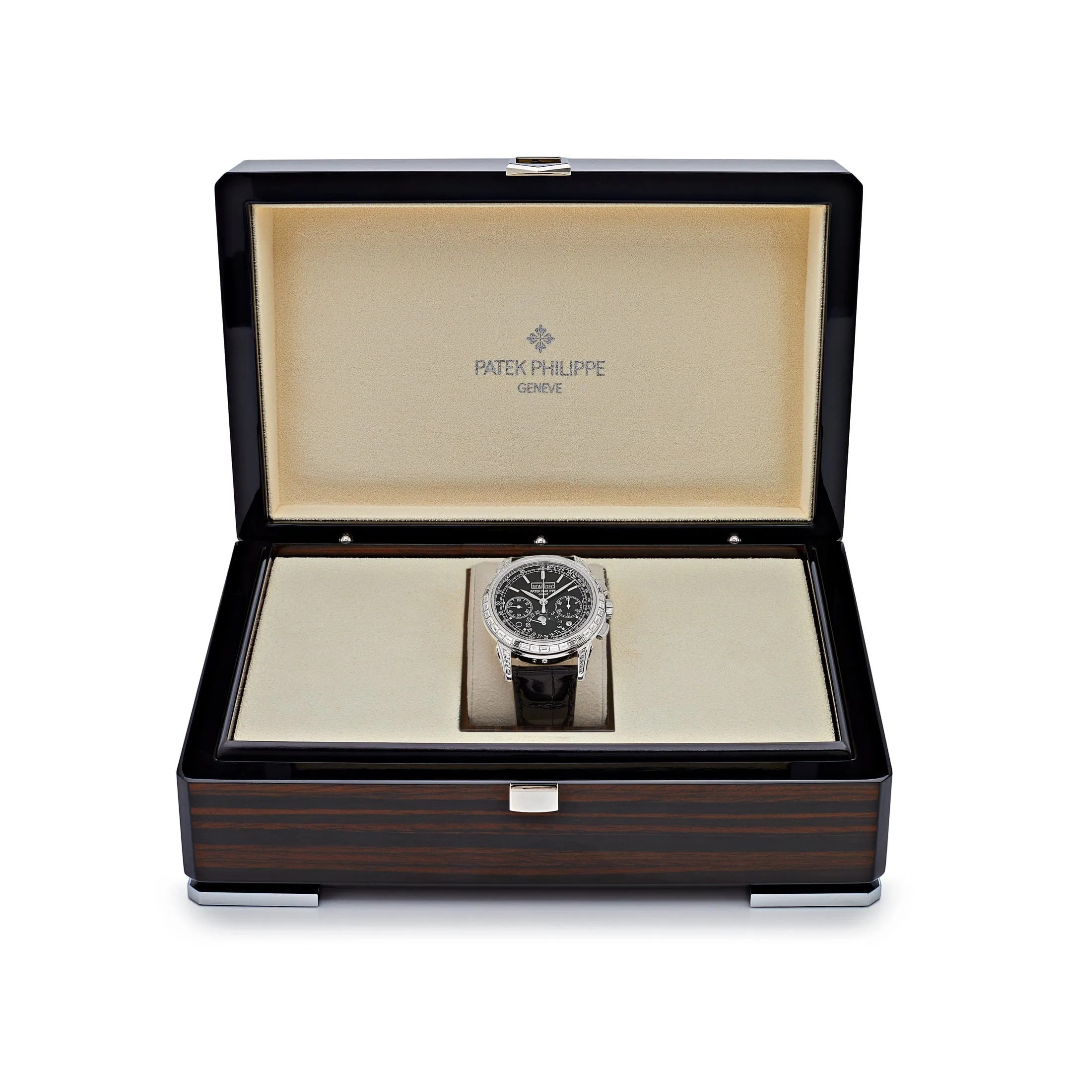 Patek Philippe Grand Complications  5271P-001  Perpetual Calendar  Platinum Black Dial Baguette Bezel