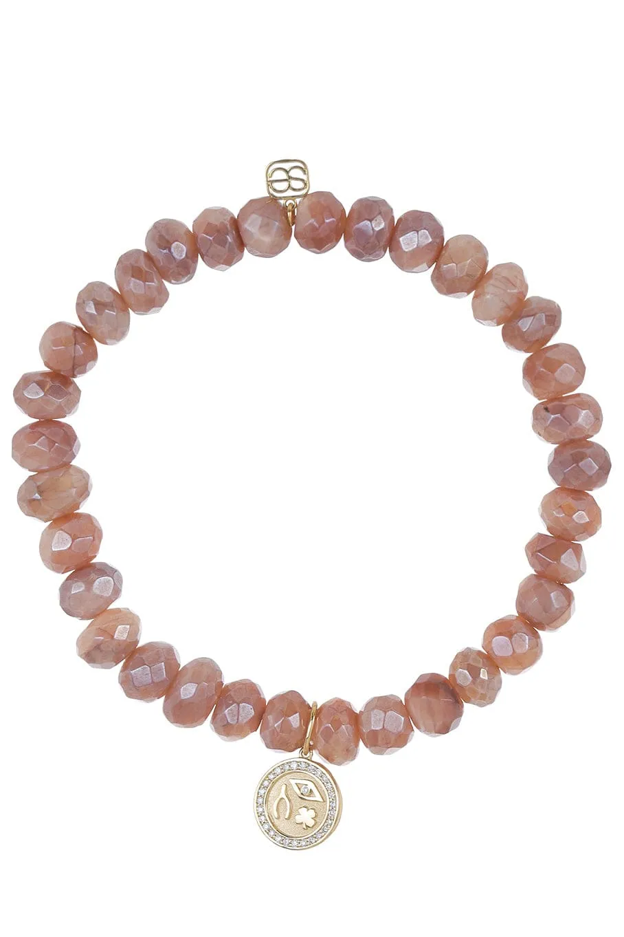 Pave Luck and Protection Coin Mystic Moonstone Bead Bracelet