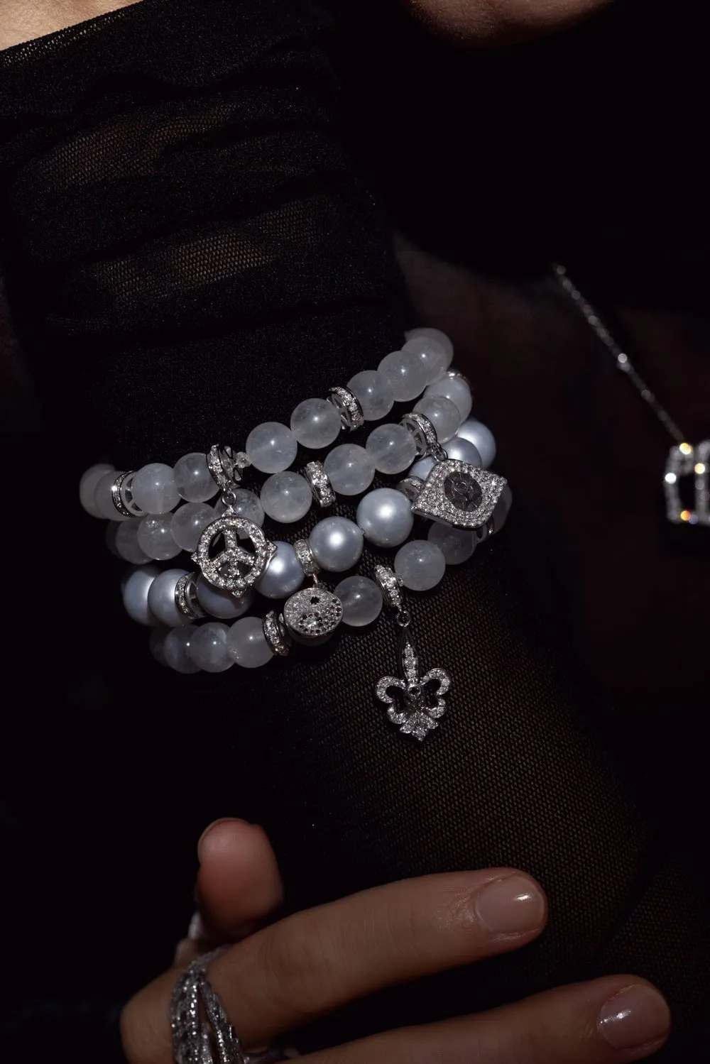 Peace Sign Moonstone Beaded Charm Bracelet