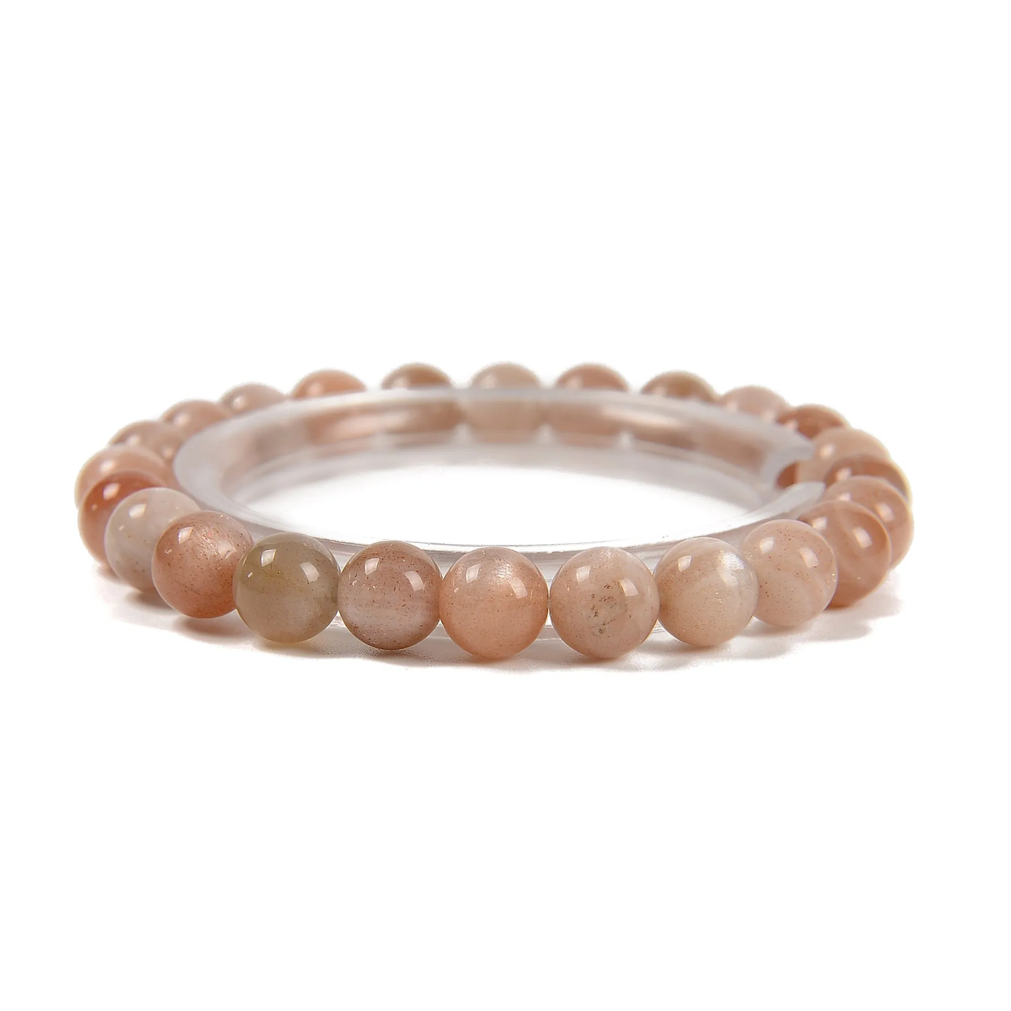 Peach Moonstone Smooth Round Beaded Bracelet Size 6mm 8mm 10mm 7.5'' Length