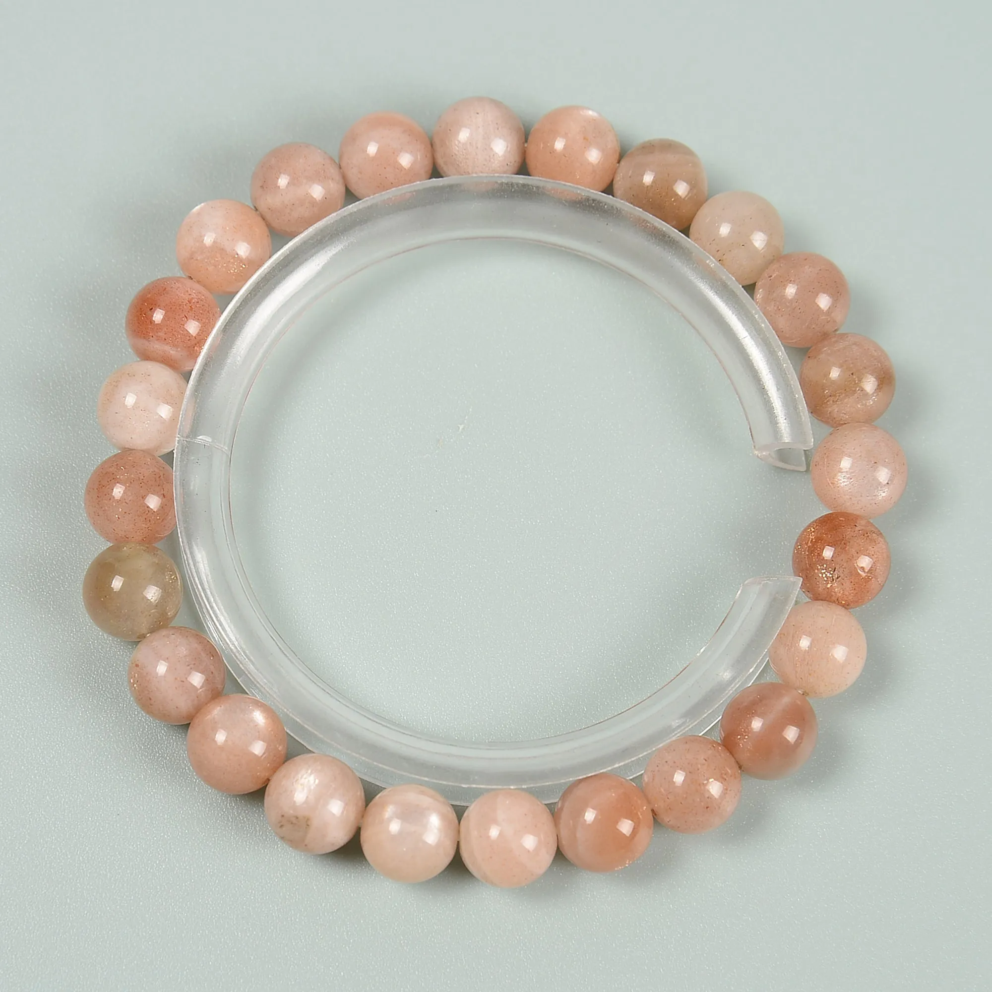 Peach Moonstone Smooth Round Beaded Bracelet Size 6mm 8mm 10mm 7.5'' Length