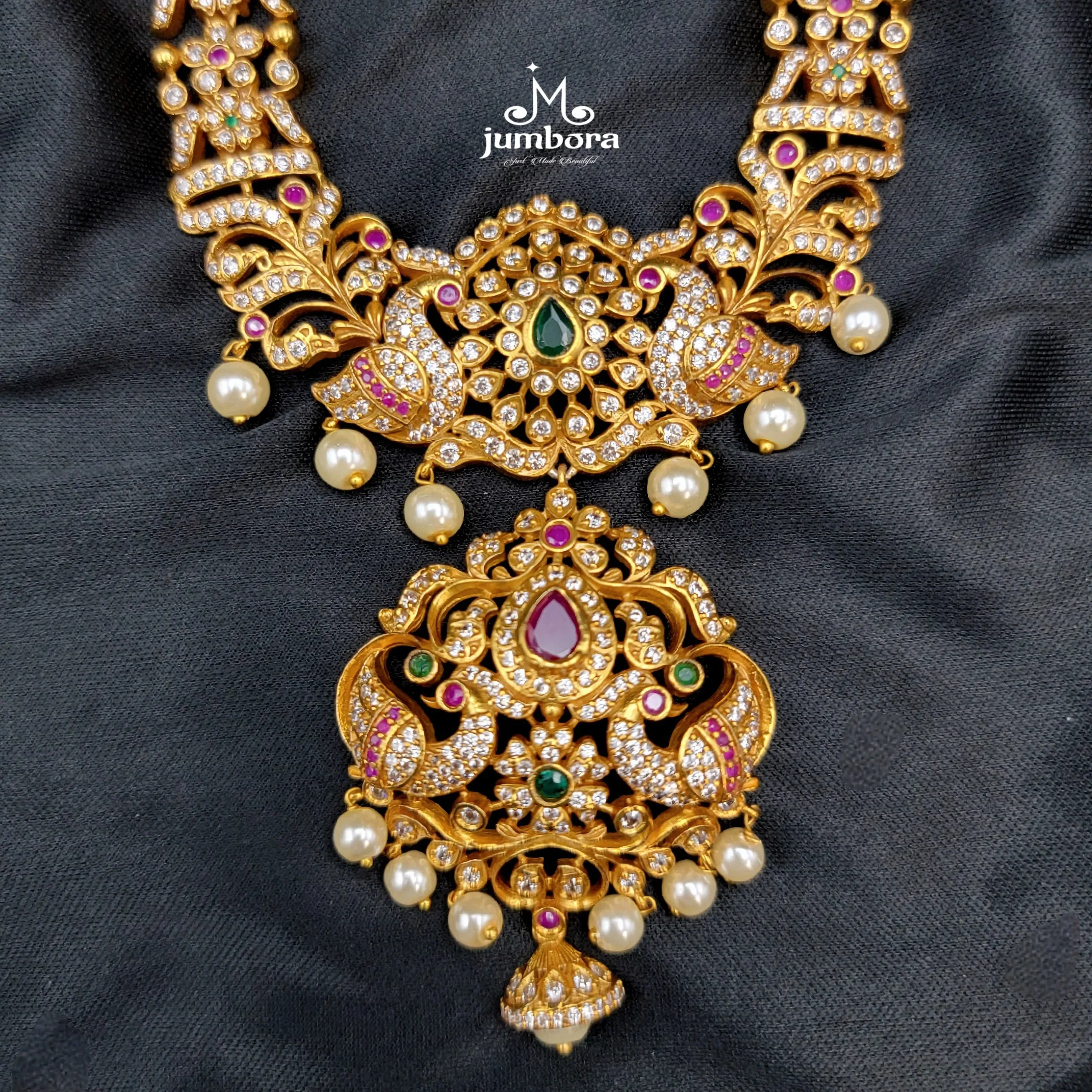 Peacock SD Zircon Stones Matte Gold Necklace Set