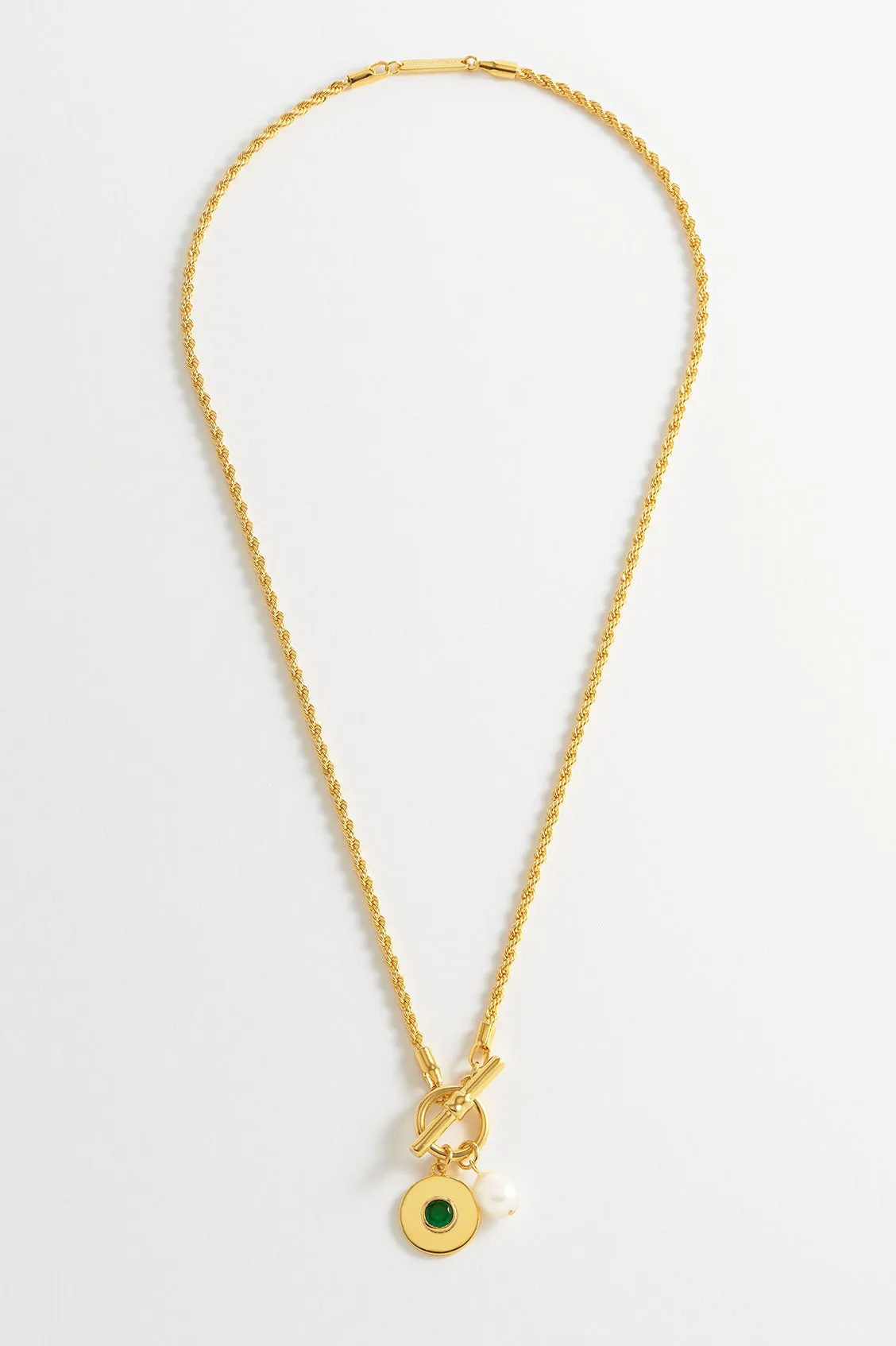 Pearl CZ T-Bar Rope Necklace