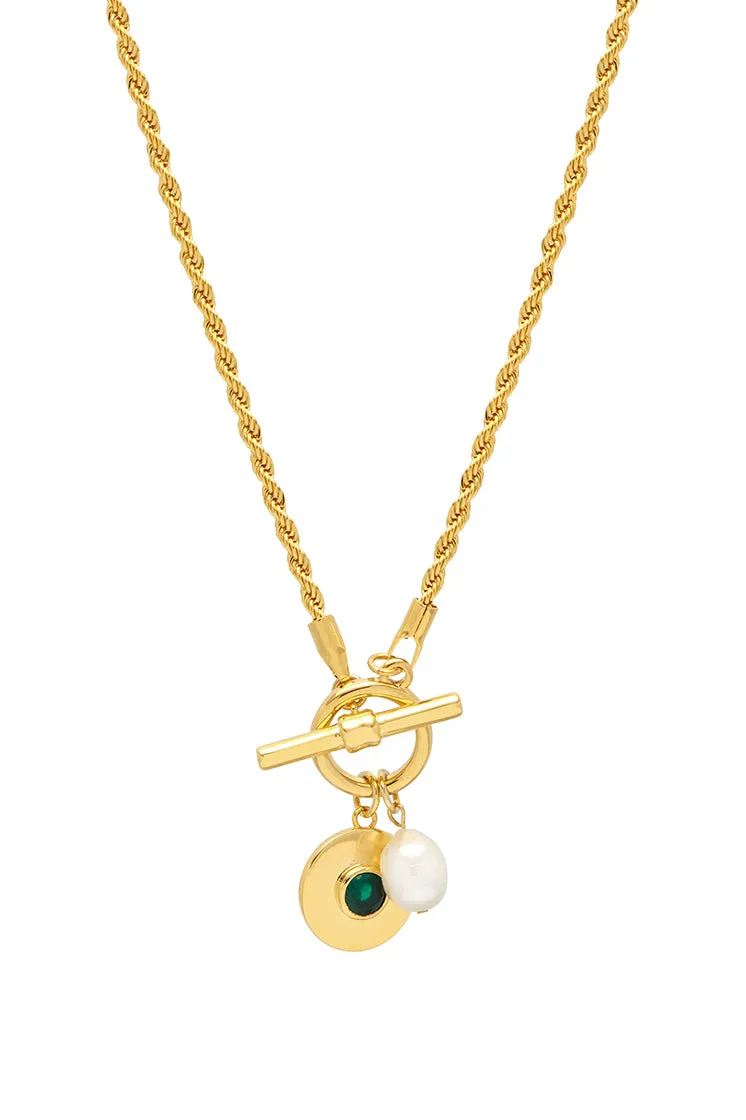 Pearl CZ T-Bar Rope Necklace