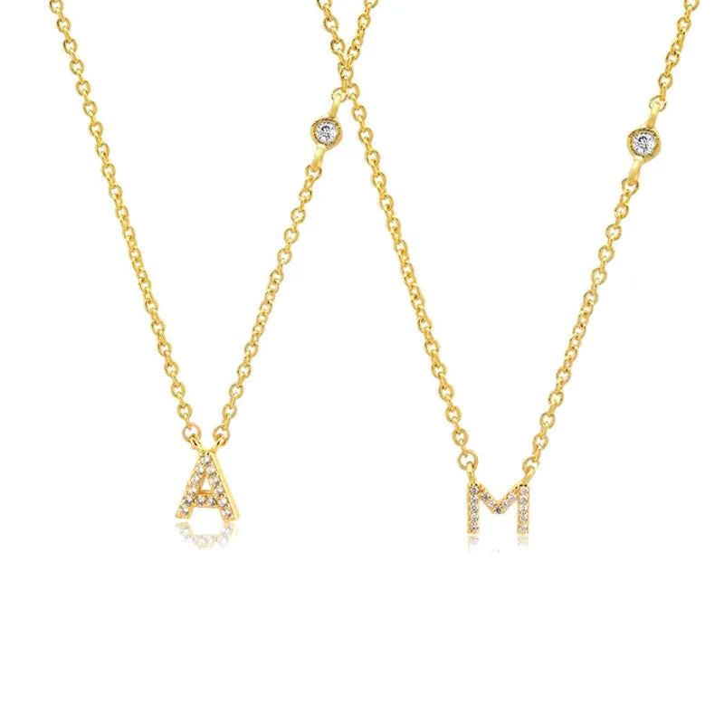 Personalized Mini Zircon A-Z Initial Letter Pendant Necklaces