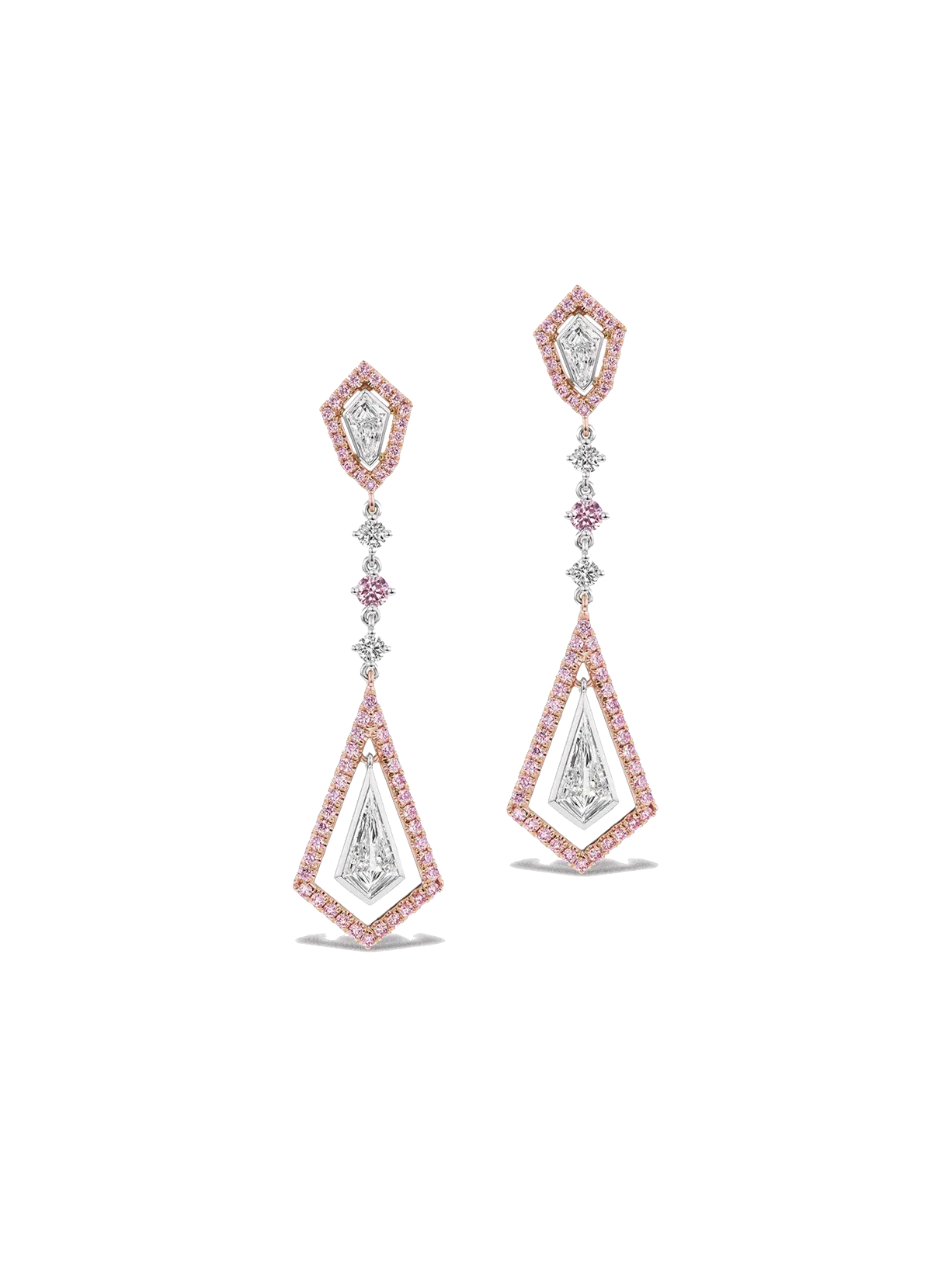 Pink and White Diamond Kite Drop Earrings