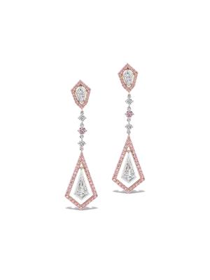 Pink and White Diamond Kite Drop Earrings