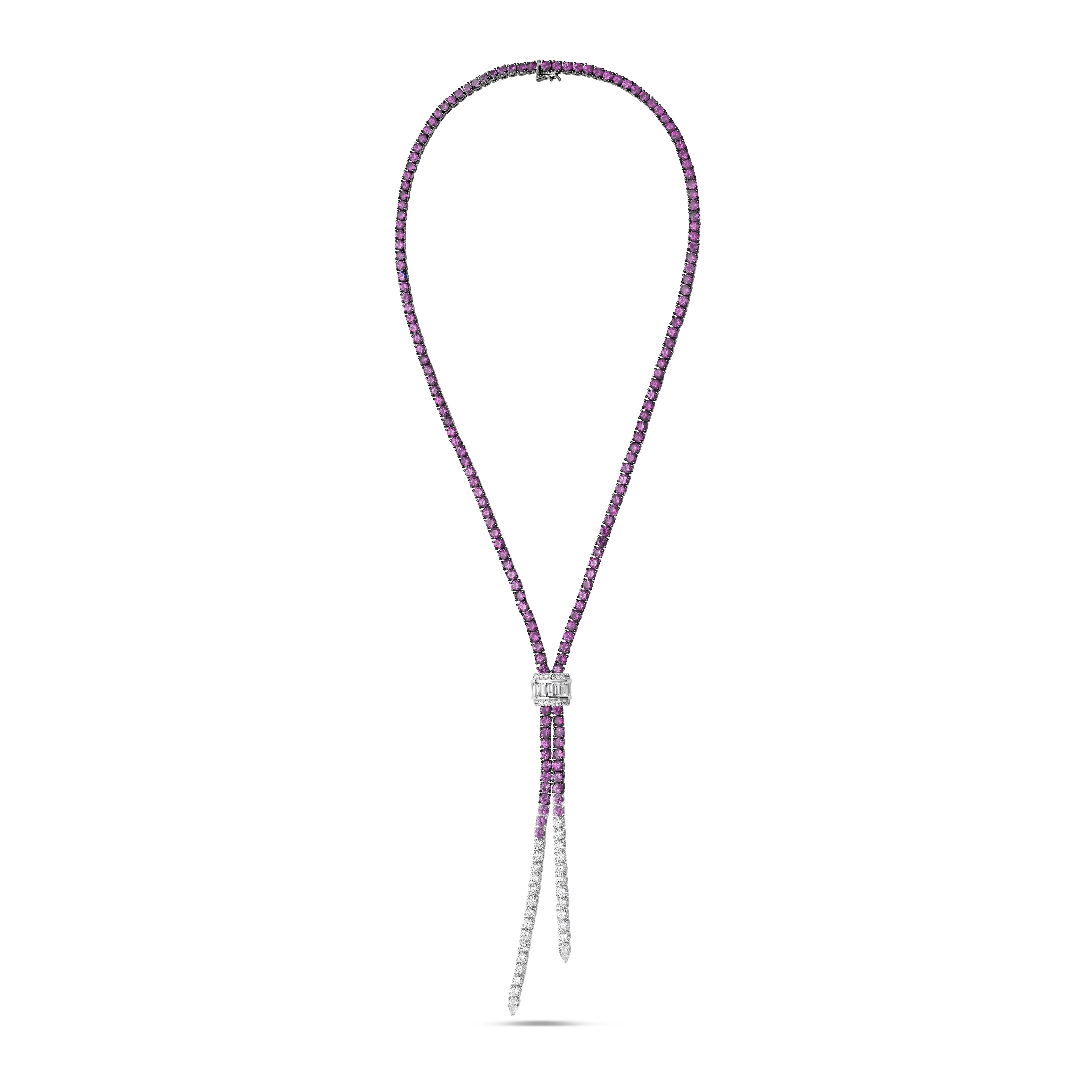 Pink Sapphire and White Diamond Ombre Lariat Necklace