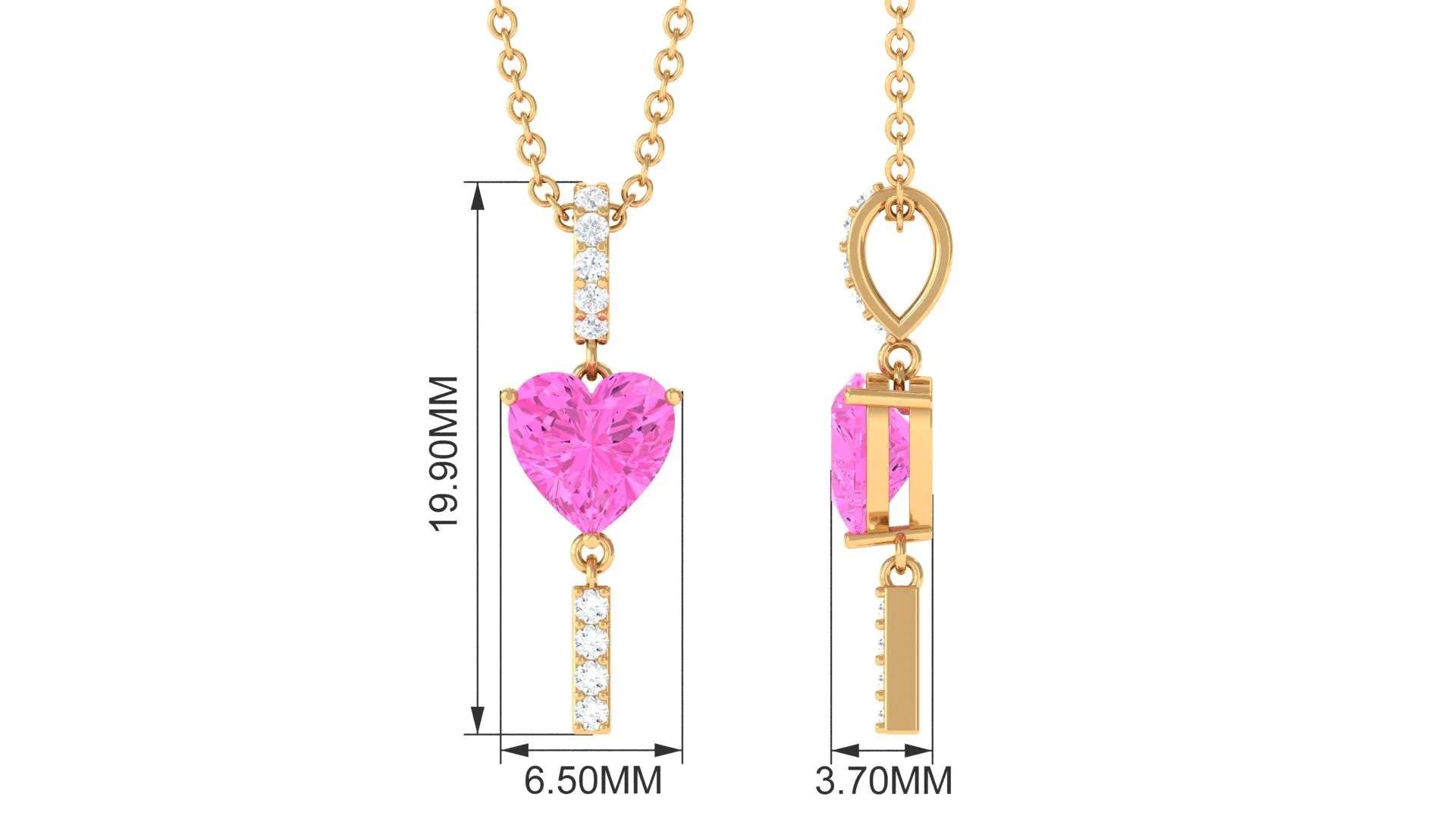 Pink Sapphire Heart Drop Pendant Necklace with Diamond