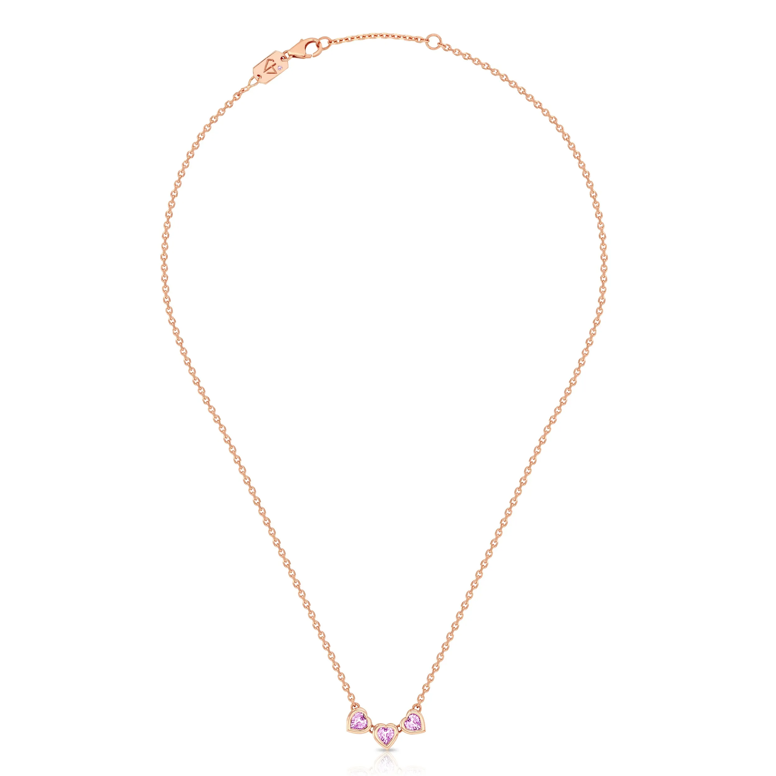 Pink Sapphire Trio Heart Necklace