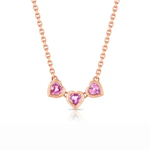 Pink Sapphire Trio Heart Necklace
