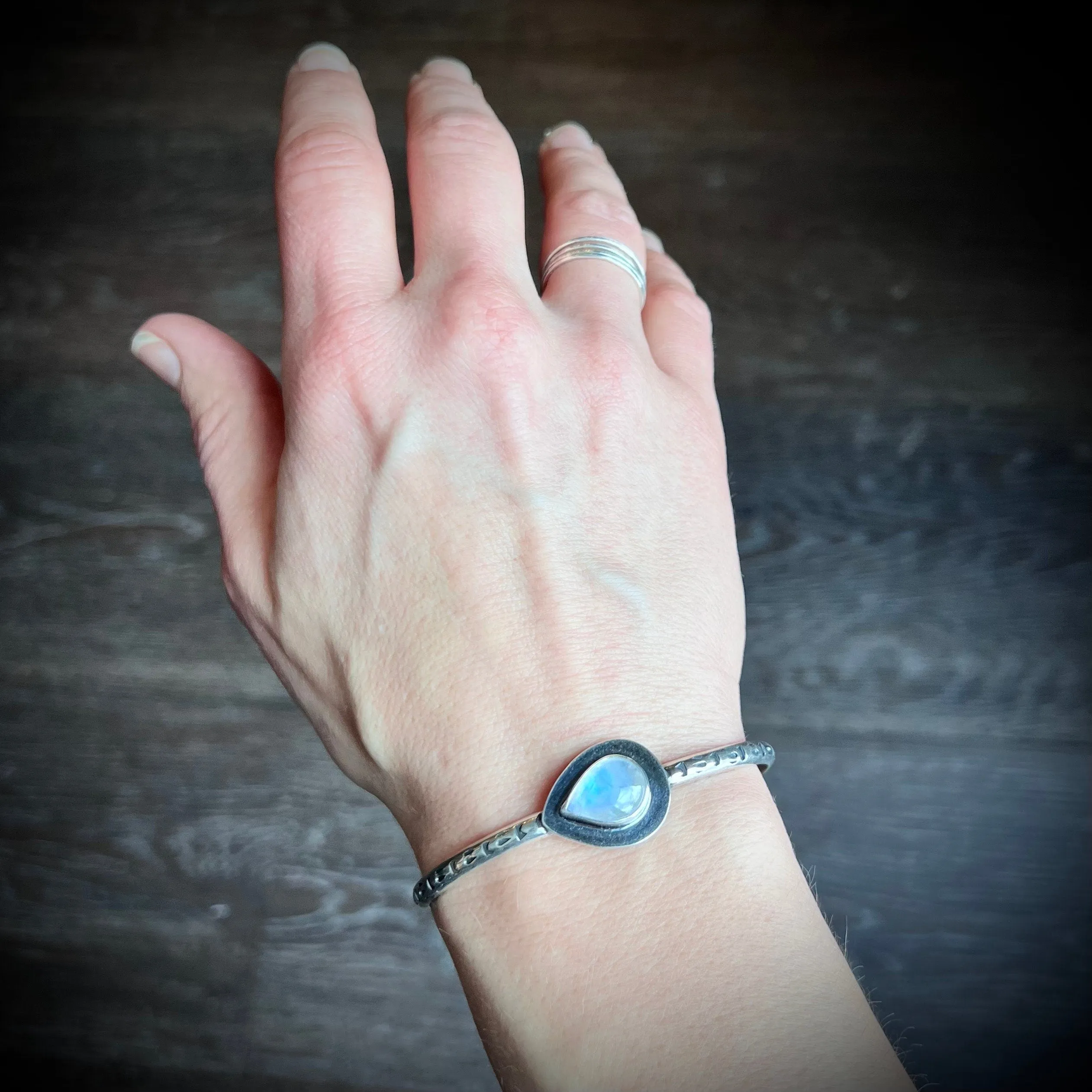 Rainbow Moonstone Sterling Silver Bracelet - Handmade One-of-a-kind Bracelet