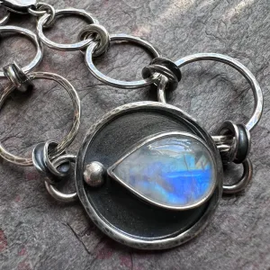 Rainbow Moonstone Sterling Silver Bracelet - One-of-a-kind Handmade Rainbow Moonstone Bracelet